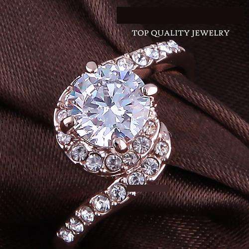 CZ Diamond Crystal Ring 18K Rose Gold with Genuine Austrian Crystals