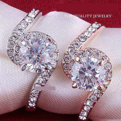 CZ Diamond Crystal Ring 18K Rose Gold with Genuine Austrian Crystals