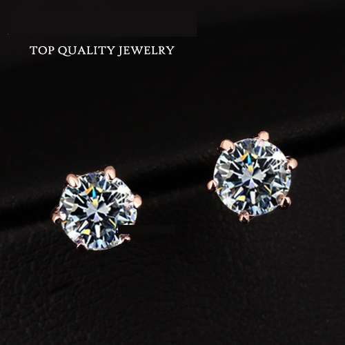 ITALINA Six Claw 5mm 0.5ct CZ Diamond 18K Gold Stud Earrings Jewelry Wholesale