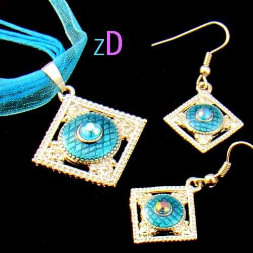 H8262 Wedding Gemstone silver lacy Necklace Earrings