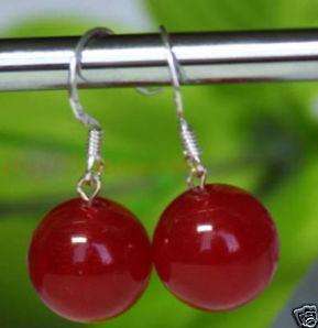 Beautiful 10mm Red Jade Two Beads Earring