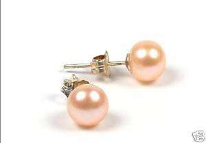 nice pair of 7-8mm pink pearl earrings