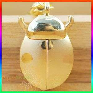 GOLD BEETLE PENDANT KEY RING CHAIN QUARTZ POCKET WATCH