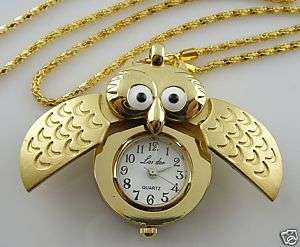 New OWL Pocket Necklace Watch Clock Gift Gold F10