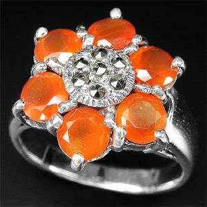 TOP MEXICAN ORANGE FIRE OPAL 925 SILVER FLOWER RING NR