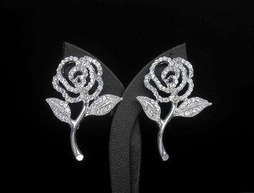 BRILLIANT WHITE SAPPHIRE CRYSTAL JEWELRY ROSE EARRINGS