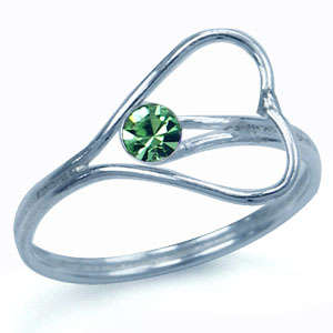 Green Crystal Heart 925 Sterling Silver Toe Ring