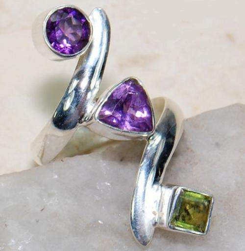 Amethyst & Peridot 925 Sterling Silver Ring Sz 8.25;44