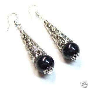 Asia Tibetan Tibet Black Bead Earring pair