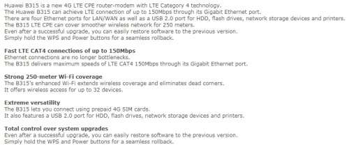 Huawei B315 4G / LTE-A router (Black)