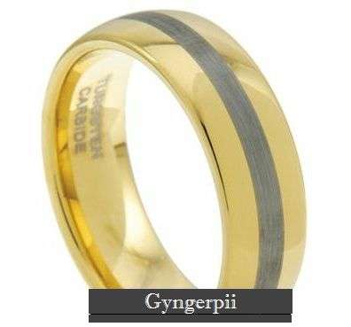 ** STUNNING TUNGSTEN CARBIDE 2TONE GOLD/BRUSHED WEDDING RING size 13