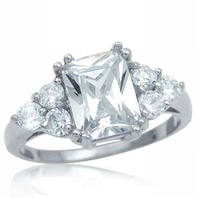 **Elegant Classic Octagon CZ with accents 18K White Gold Plated 925 Sterling Silver Ring  sz 6