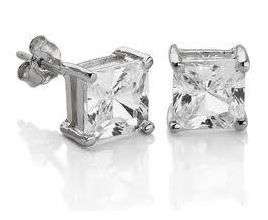 **PRETTY AS A PRINCESS Sterling Silver Stud Princess Cut 7MM!! CZ Earrings