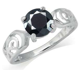 **STUNNING 3.45CTW BLACK SAPPHIRE SOLITAIRE .925 SOLID STERLING SILVER RING L1/2