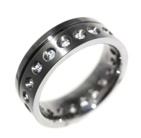 **SATIN FINISH - MENS 1.00CTW ETERNITY STAINLESS STEEL WEDDING RING - SIZE 10