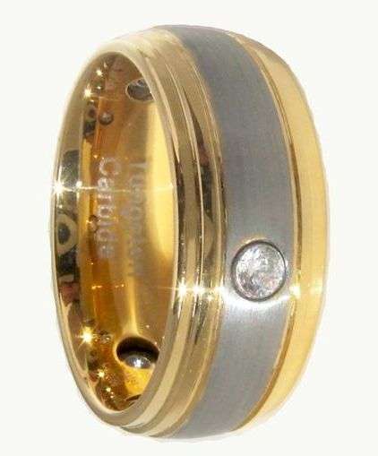 **FREE SHIPPING**0.10CTW  STUNNING TUNGSTEN CARBIDE 2TONE GOLD/BRUSHED RING size 11