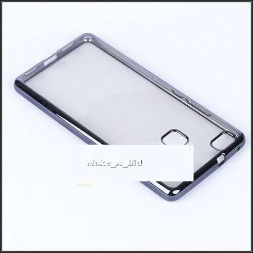 Huawei P9 Lite Protective TPU Gel Skin Cover Case  - Transparent with Silver frame