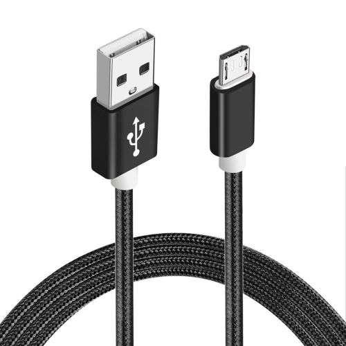 Nylon Braided MICRO USB CABLE for Samsung, Blackberry, Nokia, LG, Huawei, Sony- Black