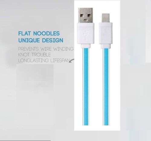 Colorful 2M Flat Gel MICRO USB CABLE for Samsung, Blackberry, Nokia, LG, Huawei, Sony- BLUE