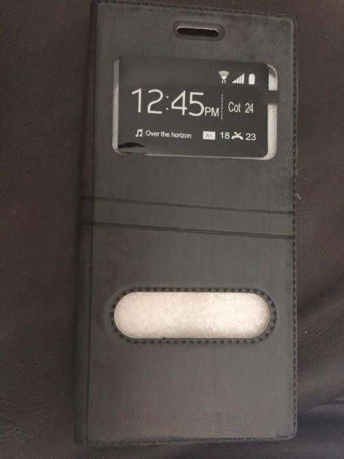 DUAL WINDOW BOOK FLIP POUCH FOR SAMSUNG J5 PRO - DARK GREY