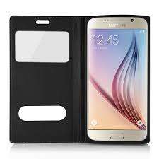 Dual window view flip case cover For Samsung Galaxy S6 Edge BLACK