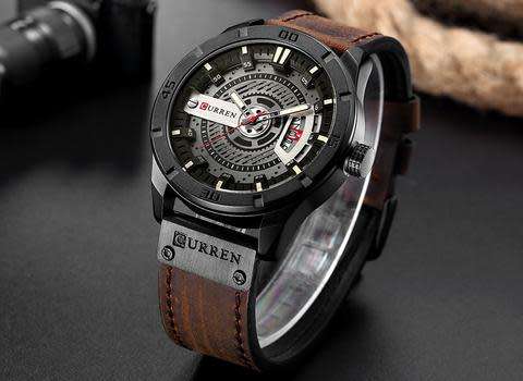 CURREN Men's 3d Leather Strap Military Sports Watch