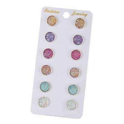 Beautiful Bling Earring Sets 6 Pairs / Set Mixed Colour Cute Round Stud Earrings