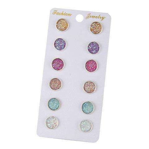 Beautiful Bling Earring Sets 6 Pairs / Set Mixed Colour Cute Round Stud Earrings