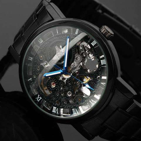 Men's Black Skeleton Stainless Steel Antique Steampunk Automatic Mechanical Watch