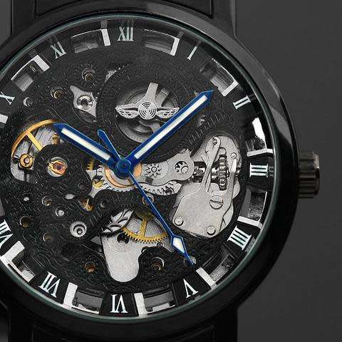 Men's Black Skeleton Stainless Steel Antique Steampunk Automatic Mechanical Watch