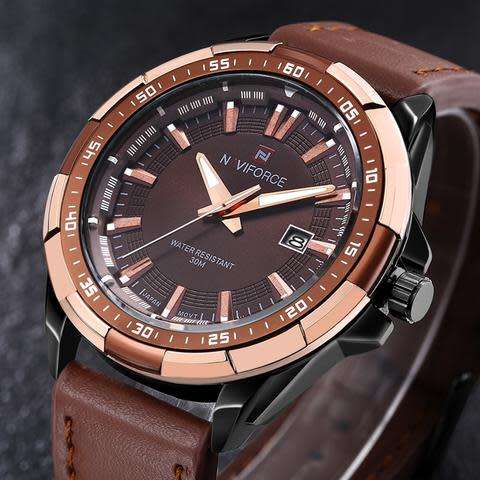 Genuine Leather Band Analog Digital LED Dual Time Display Mens Watch