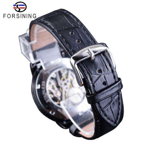 Forsining 3d Logo Design Leather Skeleton Mechanical Watch