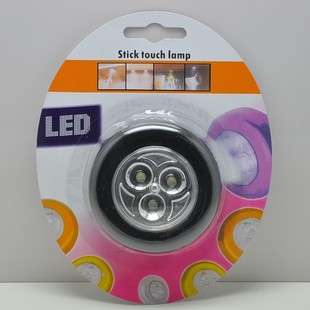 LED Press ON/OFF Stick Touch Lamp with 3x LEDs & Double Sided Tape 3x AAA Battery Powered