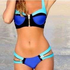 sexy triangle Push Up Zip Bikinis Women Swimwear Fashion 2015