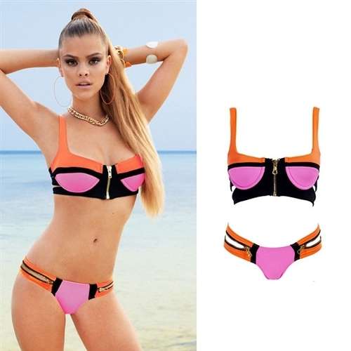 sexy triangle Push Up Zip Bikinis Women Swimwear Fashion 2015