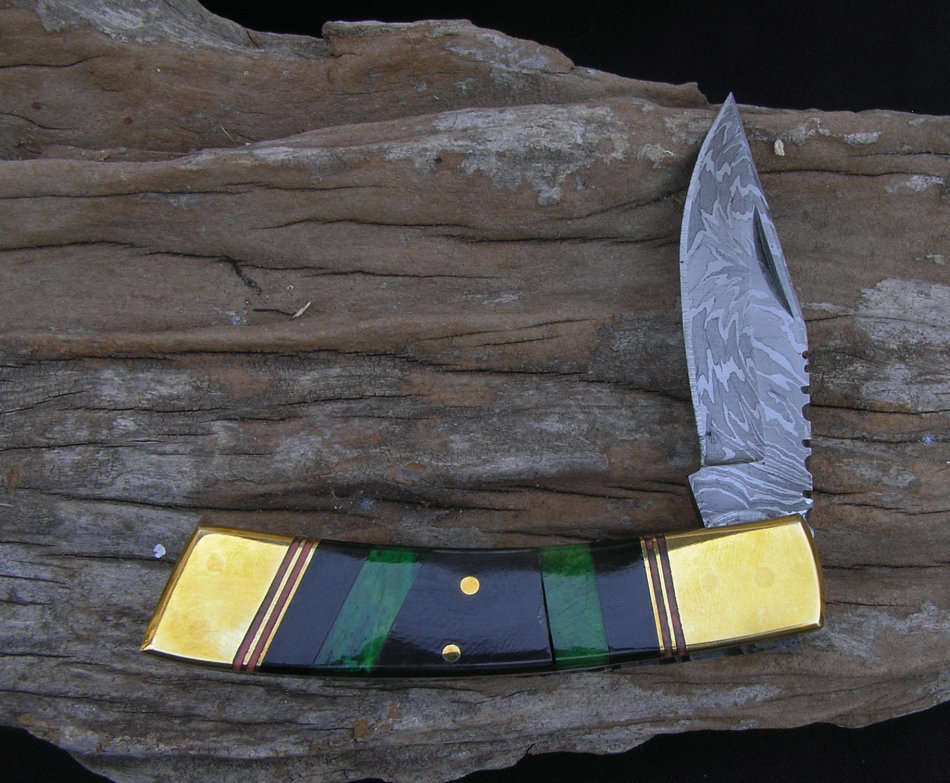 Unique Custom Made Damascus Steel Folding Knife
