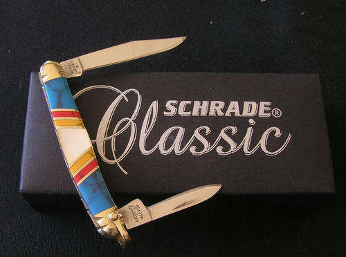 Schrade Custom Journeyman Turquoise & Mother of Pearl Stockman Knife
