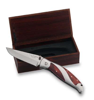 Maxam Liner Lock Knife With Wooden Inlay Handles