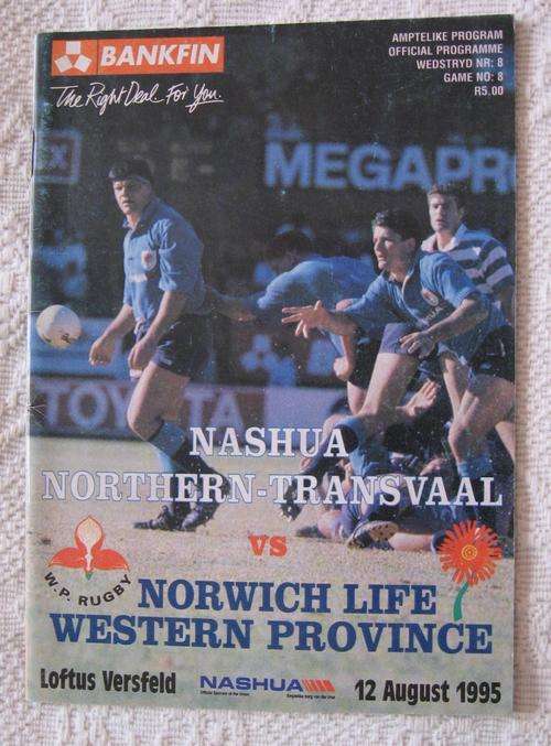 Official rugby programme - 1995 BANKFIN CURRIE CUP - NORTHERN TRANSVAAL vs WESTERN PROVINCE