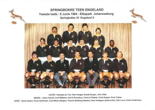 SPRINGBOKS vs ENGLAND  - second test 1984 at Ellis Park in Johannesburg