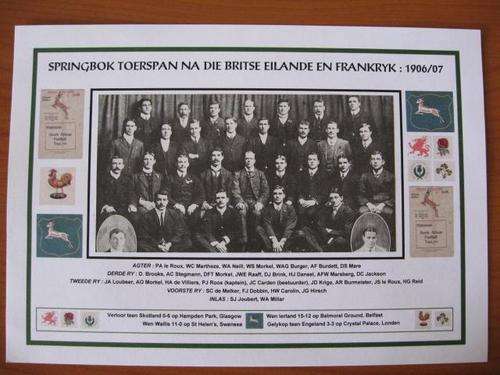 Picture of the Springbok rugby team who toured the British Isles and France - 1906/07
