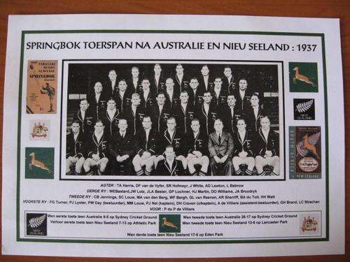 Picture of the Springbok rugby team who toured Australia and New Zealand - 1937
