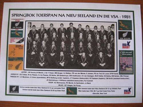 Picture of the Springbok rugby team who toured New Zealand and the USA - 1981
