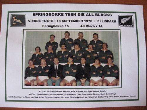 Gloss photo of the Springbok rugby team - fourth test 1976 against the All Blacks at Ellis Park