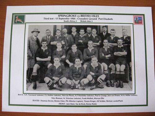 Gloss photo of the Springbok rugby team - third test against the British Isles - 1924
