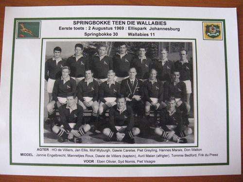 Gloss photo of the Springbok rugby team - first test against the Wallabies - 1969