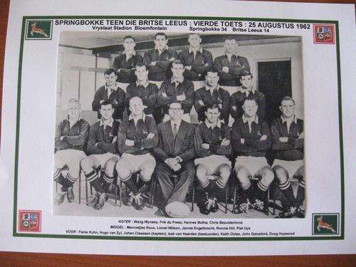 Gloss photo of the Springbok rugby team - fourth test against the British Lions - 1962