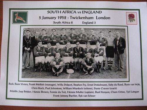 Gloss photo of the Springbok rugby - 1952 - against England at Twickenham