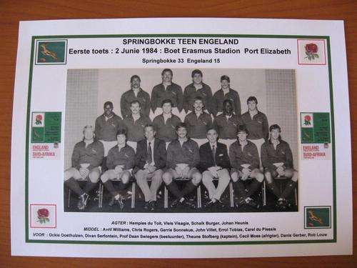 Gloss photo of the Springbok rugby team - first test 1984 against England in Port Elizabeth