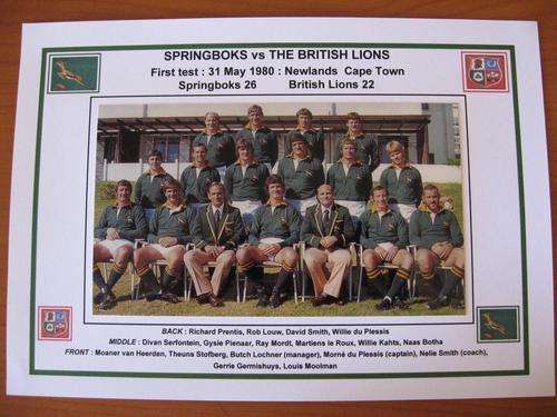 Gloss photo of the Springbok rugby team - first test 1980 against the British Lions at Newlands